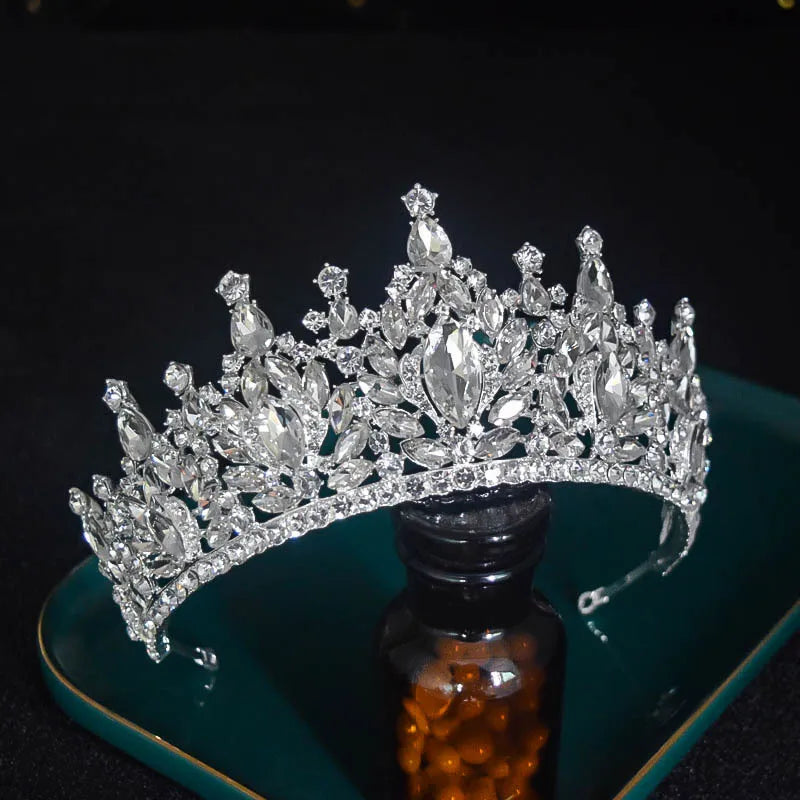 Korean Elegant Silver Color Crystal Tiara Crown For Women Girls Wedding Luxury New Bridal Queen Hair Dress Accessories