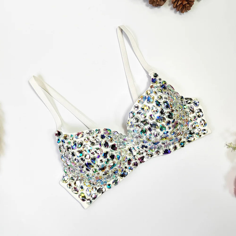 Women Tank Tops Luxury Sequined Rhinestone Pearl Wedding Push Up Bra Woman Clothes Camis Stage Ladies Crop Top Corset y2k Blusas
