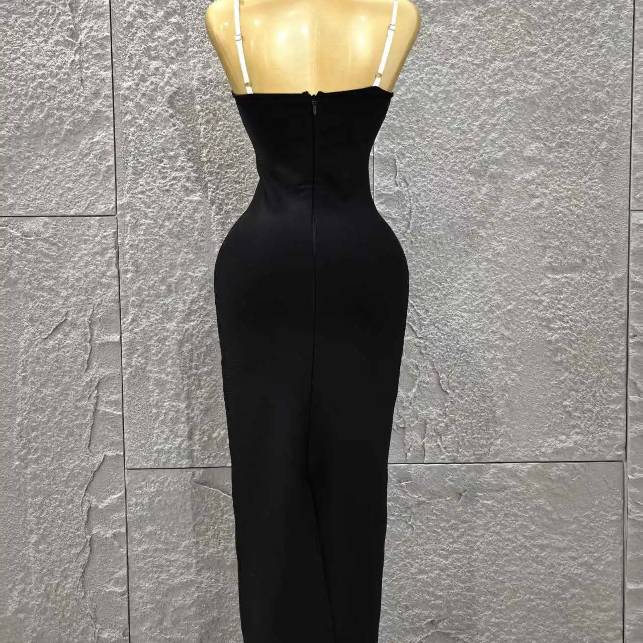 Black Red Color Women Sleeveless Sexy Strap Square Collar Bodycon Long Bandage Dress Celebrate Nightclub Party Red Carpet Dress