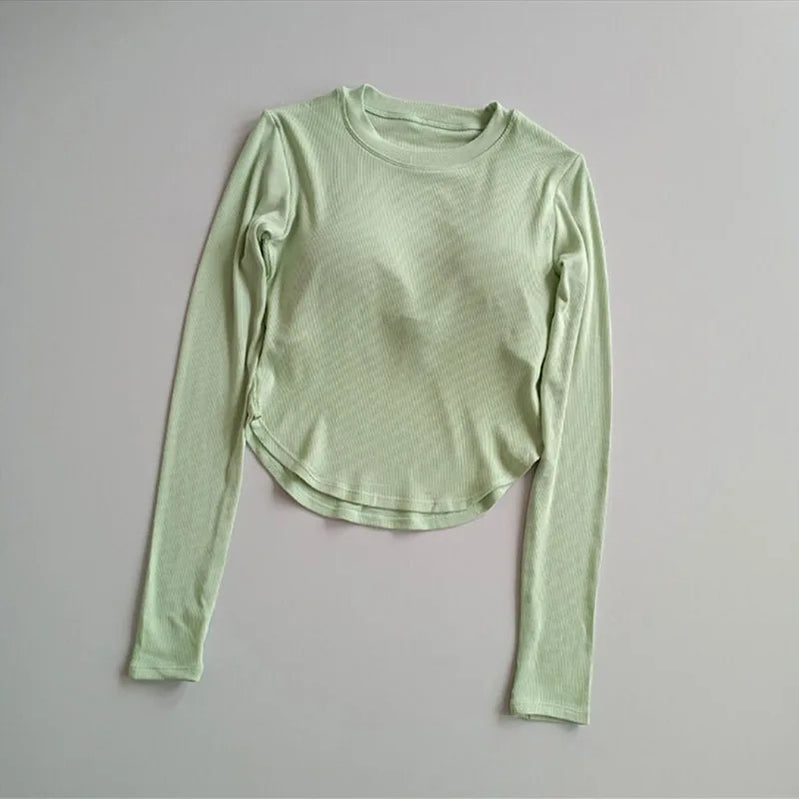 LOERSS Women Sport T-Shirt Breathable Yoga Long Sleeve Fitness Gym Yoga Running Tops Quick Dry Winter Warm Workout Clothing light green