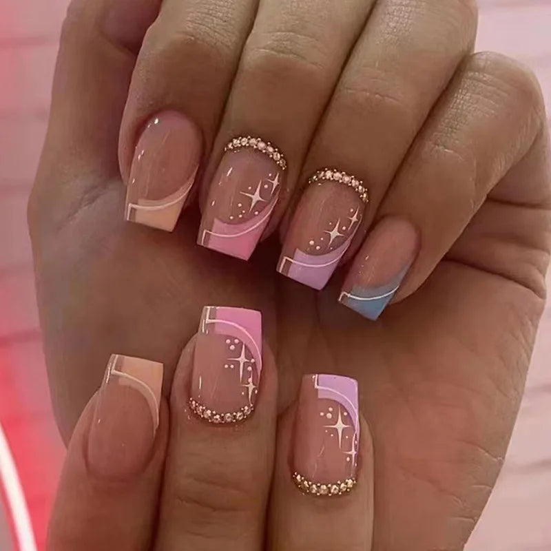 24Pcs Fashion Fake Nails Press on Short Square Head False Nail Art Green Leopard Print Design Artifical Full Cover Nail Tips