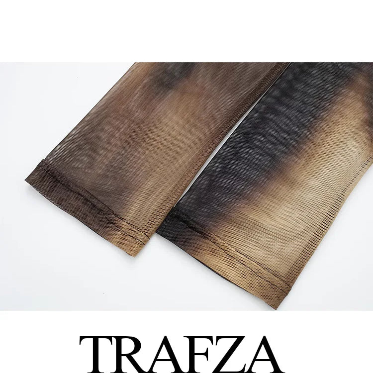 Fashion Women Sexy Mini Dresses O-neck Bodycorn Long Sleeve Pleated Mesh Print Vestidos Female Streetwear Mini Dress