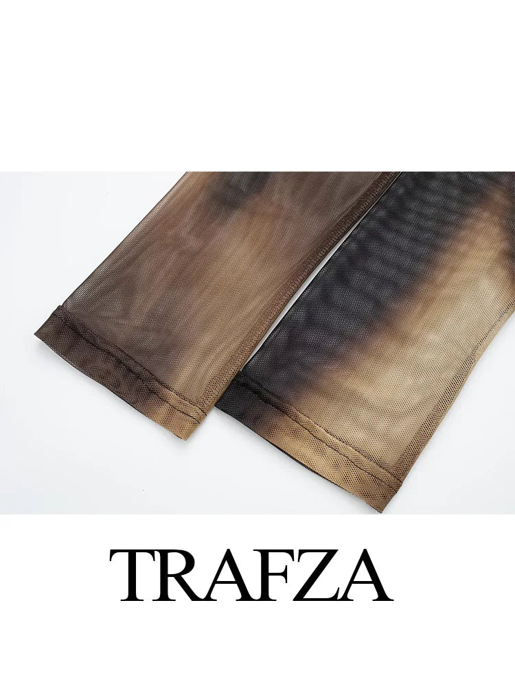 Fashion Women Sexy Mini Dresses O-neck Bodycorn Long Sleeve Pleated Mesh Print Vestidos Female Streetwear Mini Dress