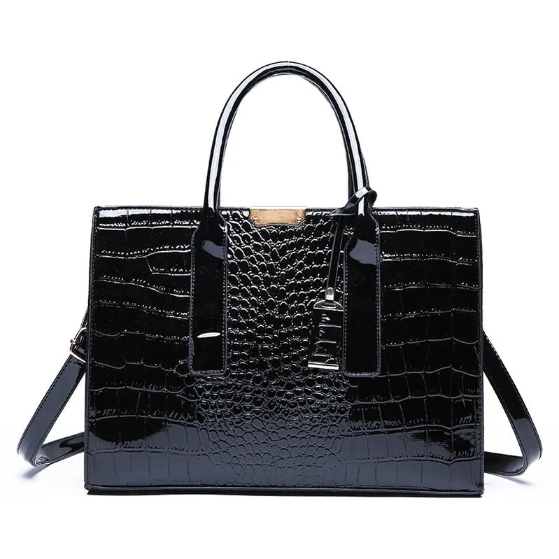 Crocodile Print Women Handbags Purse Tote Bags Adjustable Strap Top Handle Bag Large Capacity Crossbody Bags Work Travel Gift (Medium (longest side 30-50cm)) Black