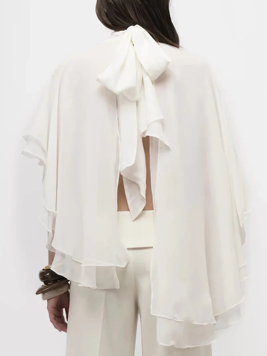 Solid Loose Spliced Lace Up Elegant Blouses for Women High Neck Sleeveless Irregular Blouse Female Fashion Clothing