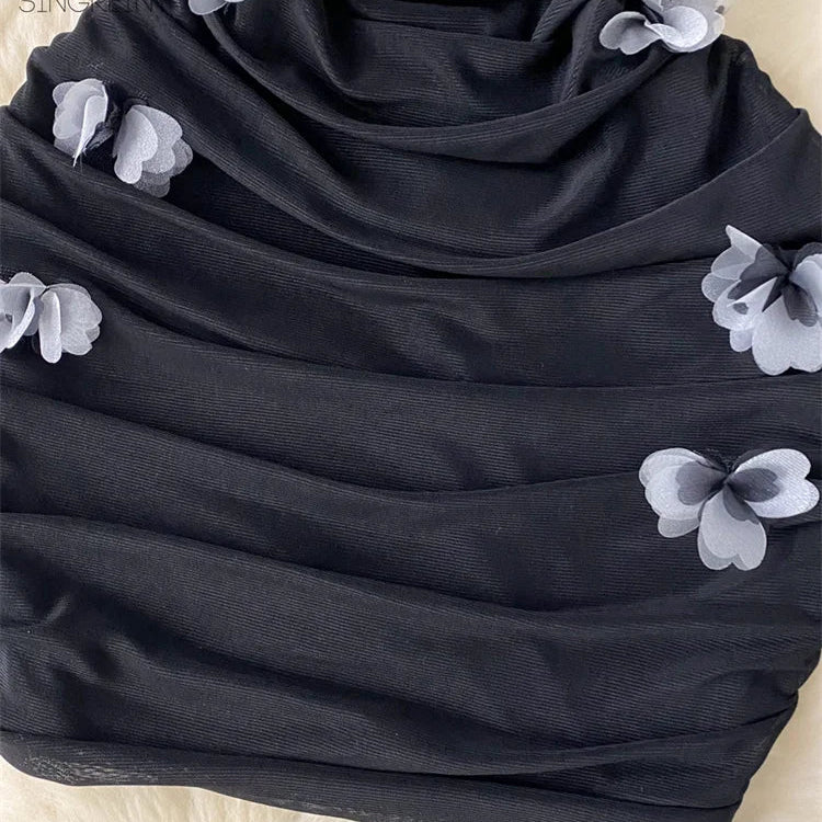 SINGREINY Hotsweet Sexy Slim Dress Ladies Halter Strapless Sleeveless BodyconThre-dimensional Floral Fashion Short Dress