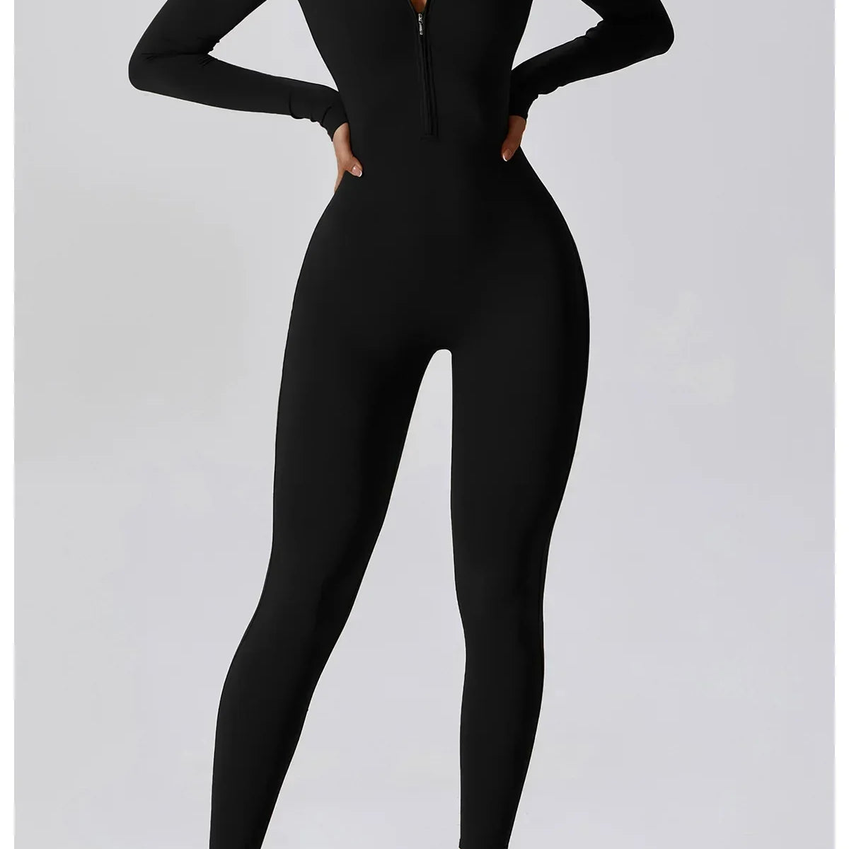 Yoga Jumpsuit Women Seamless Sports Zipper Jumpsuit Set Gym Long Sleeve Fitness Suit Elastic Gym Workout Bodysuit Athletic Wear black