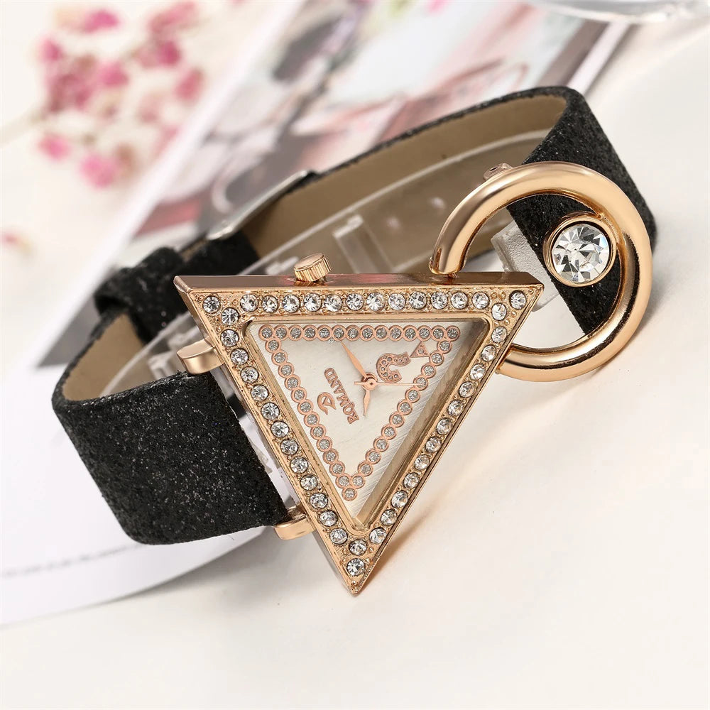 5pcs Set Watch For Women Watches Fashion Versatile Women's Creative Inverted Triangle Rhine Quartz Watch