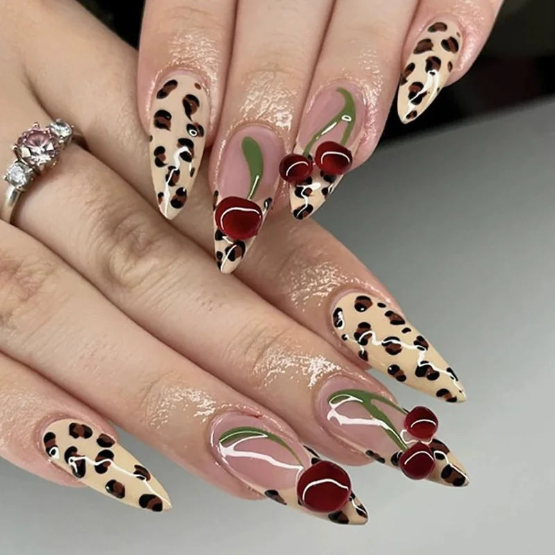 24pcs/30pcs/set Medium long 3D fake nails flowers golden foil bow rhinestones pink white summer nail tips press on false nails