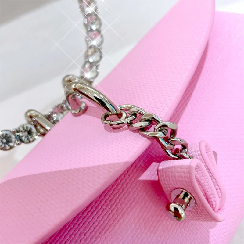 Clutch Bag Luxury Designer Handbag for Women with Chain Metal Ring Handle PU Leather Rhinestones Purses Shoulder Bag