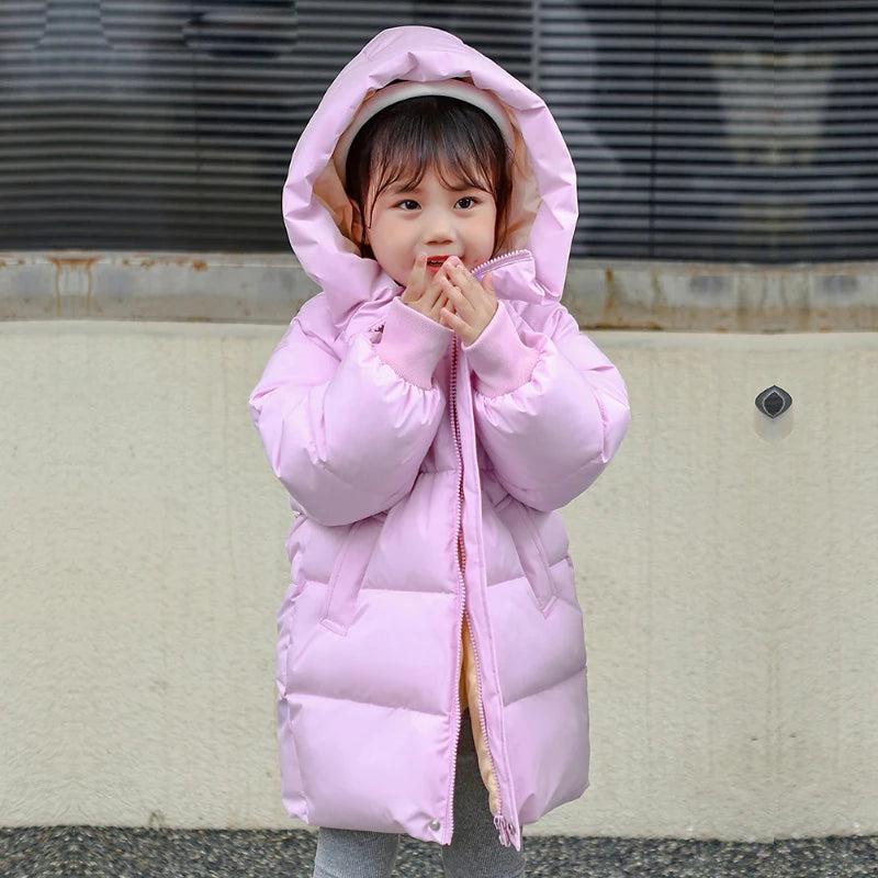 Winter boys girls plus velvet warm hooded jacket 2-9 years old Korean down overcoat thickening fashion children's clothing Photo Color 7
