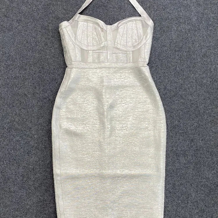 Sexy Summer Coated Bandage Dress Women Neck Hanging Sleeveless Bodycon Backless Mini Dress Celebrity Evening Club Party Vestidos
