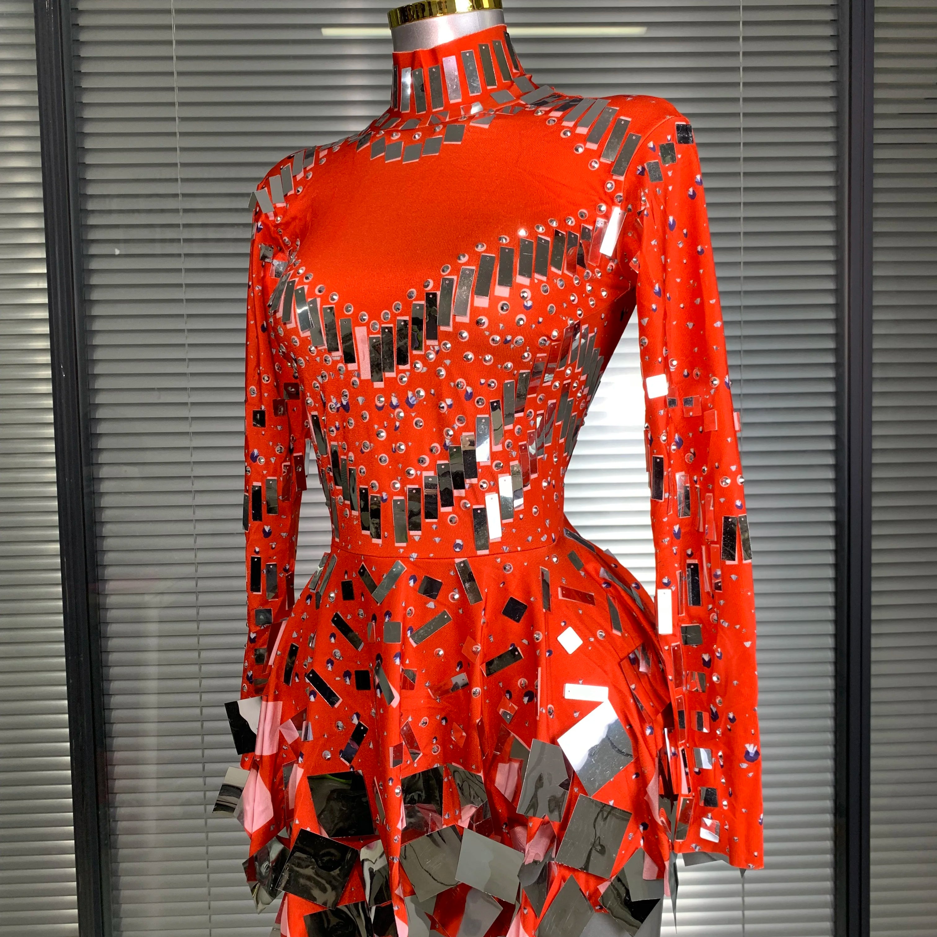 New Celebrity Women Sexy Stretched Mini Night Club Sparkly Sequins Performance Costume Stage Dancer Party Dress