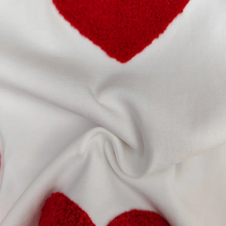 White 100% Cotton T-shirt for Women Summer Loose Oversized T-shirt with Heart Embroidery O-neck Pullovers Short Sleeve Tops