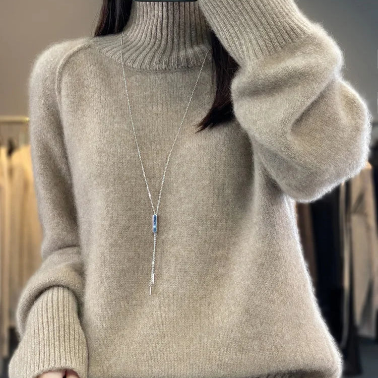 Women Turtleneck Sweater Autumn Winter Basic Pullover 100% Merino Wool Long Sleeves Cashmere Knitted Jumper Female Clothing Tops camel