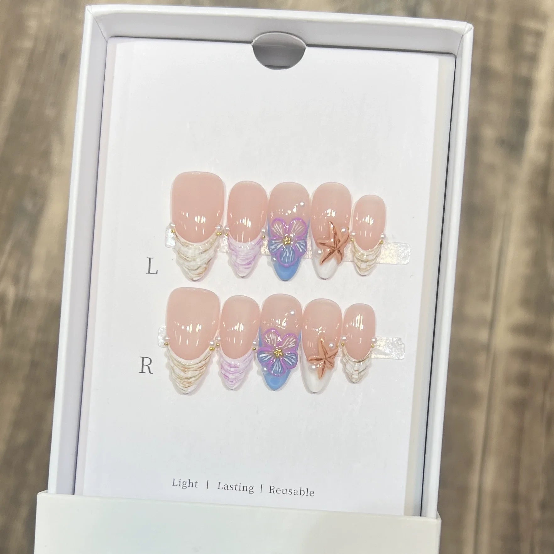 10Pcs Medium Almond Nail Tips Art with Colorful French 3D Flowers Wave Stripe Beauty Nails Artificial Wearable False Nails Tools