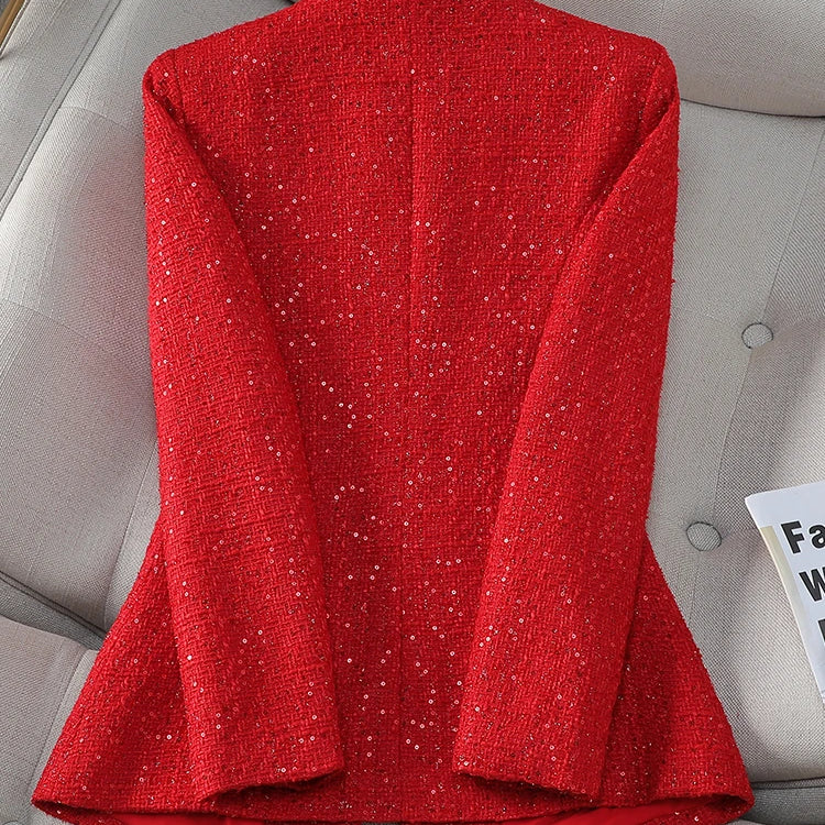 Women's Blazer Ladies Casual Autumn Winter Jacket Female Long Sleeve Single Breasted Button Decoration Red Navy Plaid Coat