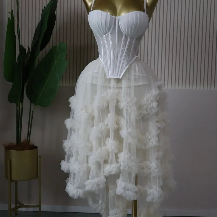 CM.YAYA Women's Dress Set Tunic Irregular Crop Top and Irregular Ball Gown Maxi Long Skirt Suit 2025 Two 2 Piece Set Outfits