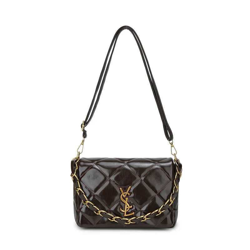 Diamond Grid Handbags Large Capacity Luxury Designer Clutch Bags for Women Chain Crossbody One Shoulder Bag Hand Bag Ladies Dark Brown