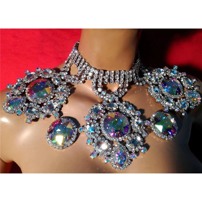 Fashion Brand Rhinestone Multicolored Bohemian Good Quality Round Pendant Chunky Collar Women Choker Statement Necklace Jewelry