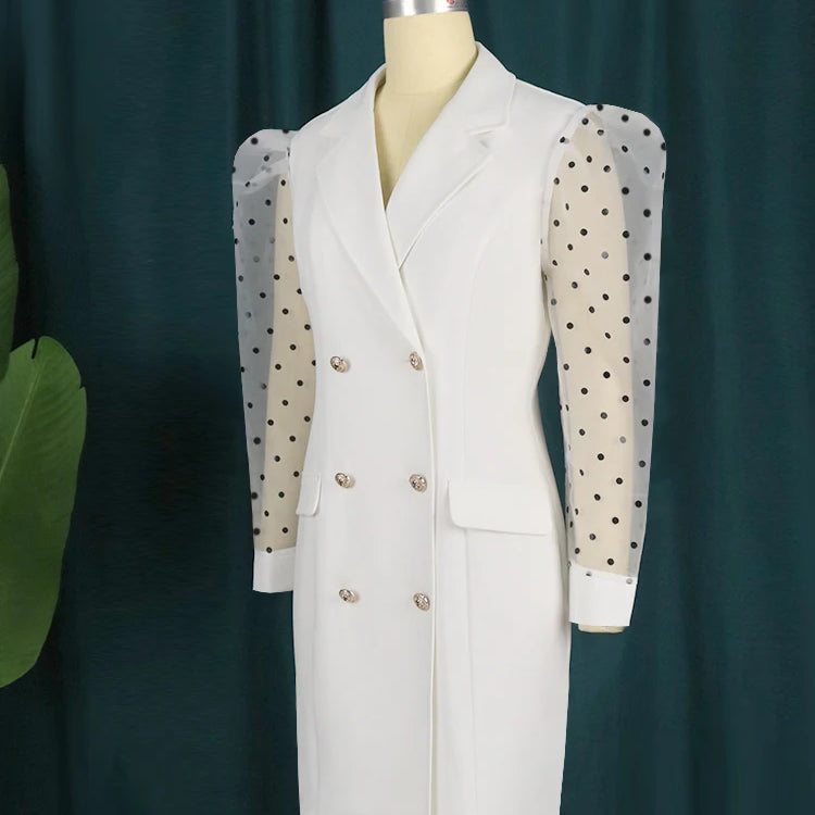 White Blazer Dress Plus Size 4XL V Neck See Through Long Sleeve High Waist Bodycon Button Up Mini Outfits for Women Office Party