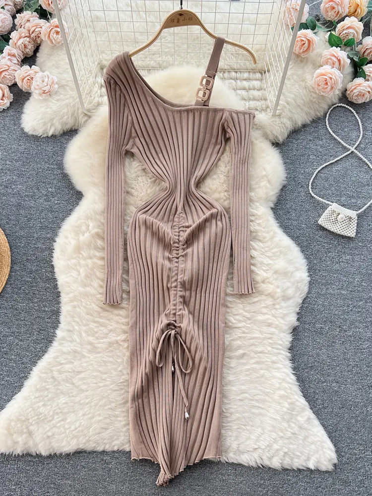 Women Dress Autumn Winter Sexy Package Hips Bodycon Dress Chic Fashion Luxury Knitted Dress Party Vestidos