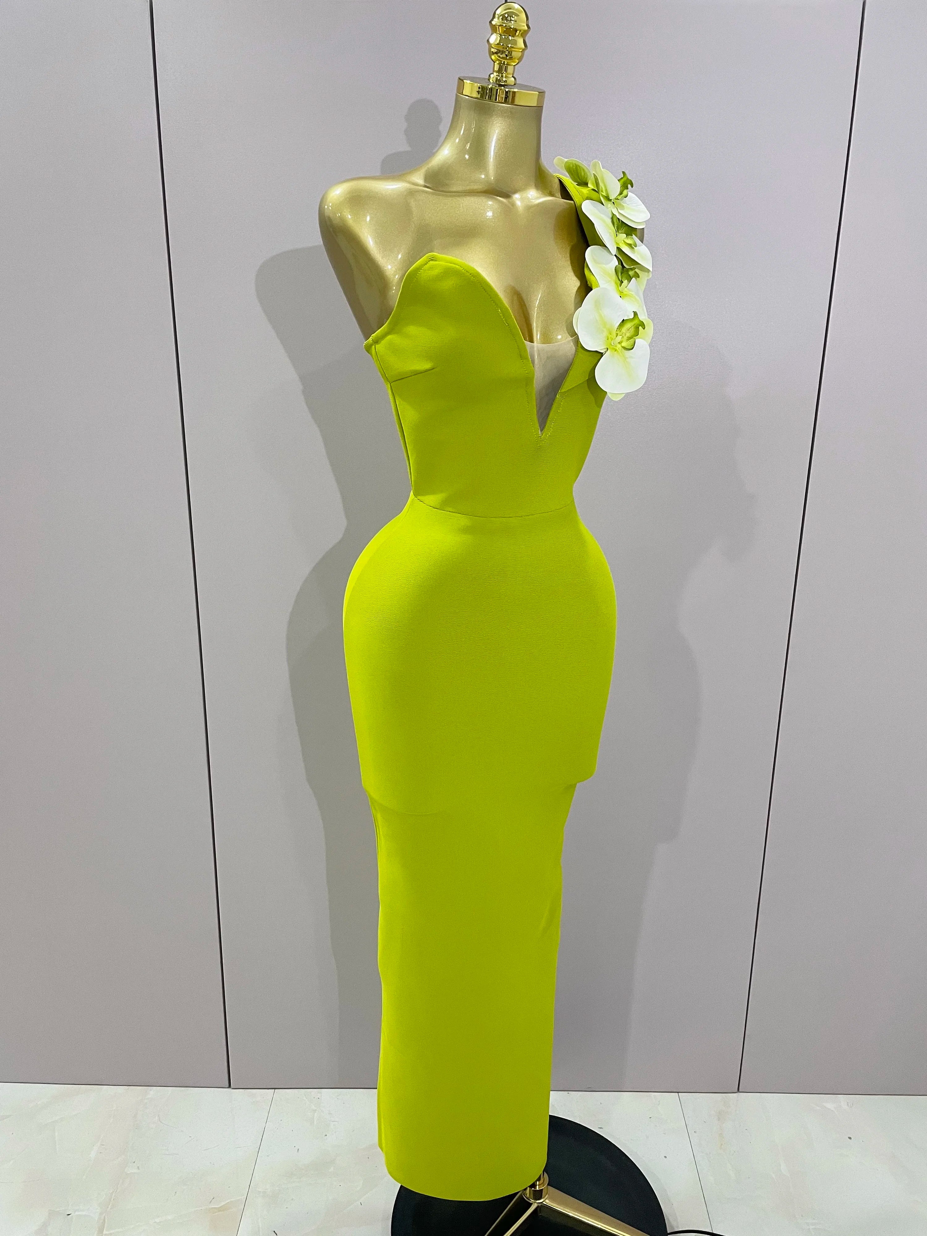 New Designer Bodycon Bandage Luxury Birthday Party Dress Women Elegant V Neck Appliques Maxi Long Celebrity Evening Prom Gowns