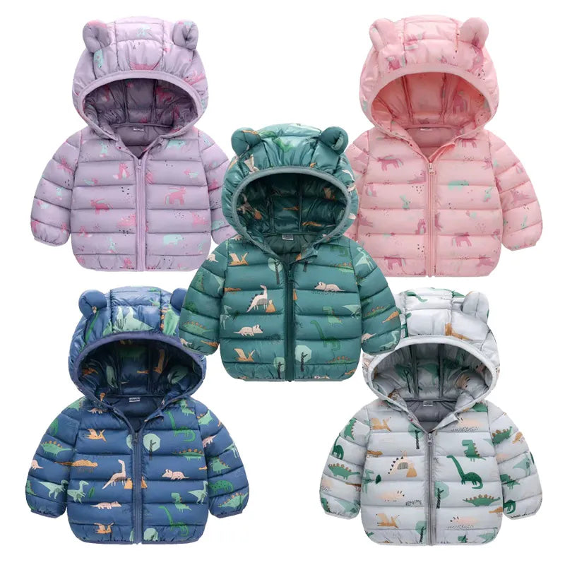 Baby Girls Jackets For Kids Cartoon Bear Zipper Coats Autumn Boys Warm Hooded Down Jackets Children Christmas Outerwear