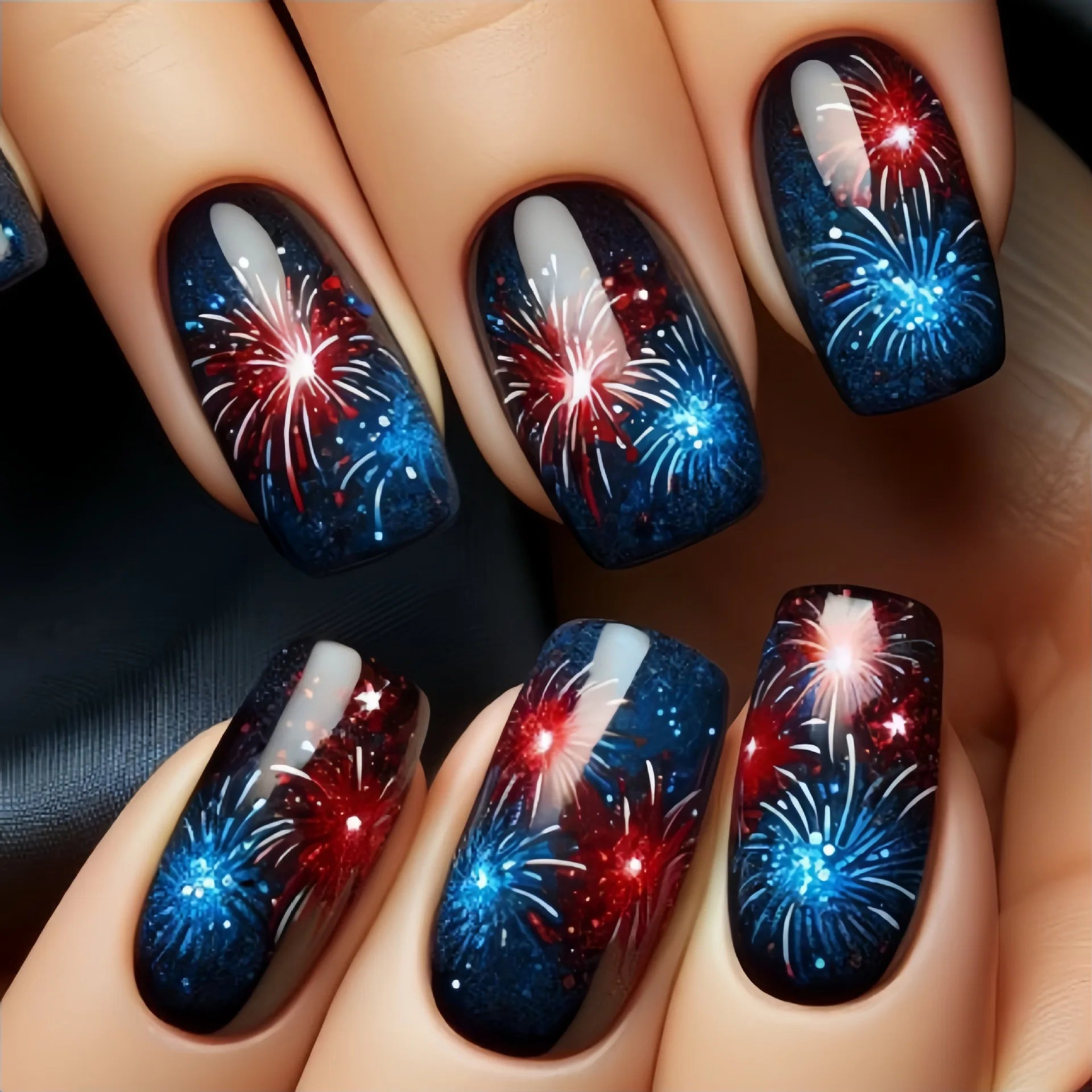 24pcs/set medium long fake nails square ballet nail tips glitters starry sky moon star feather design press on false nail art