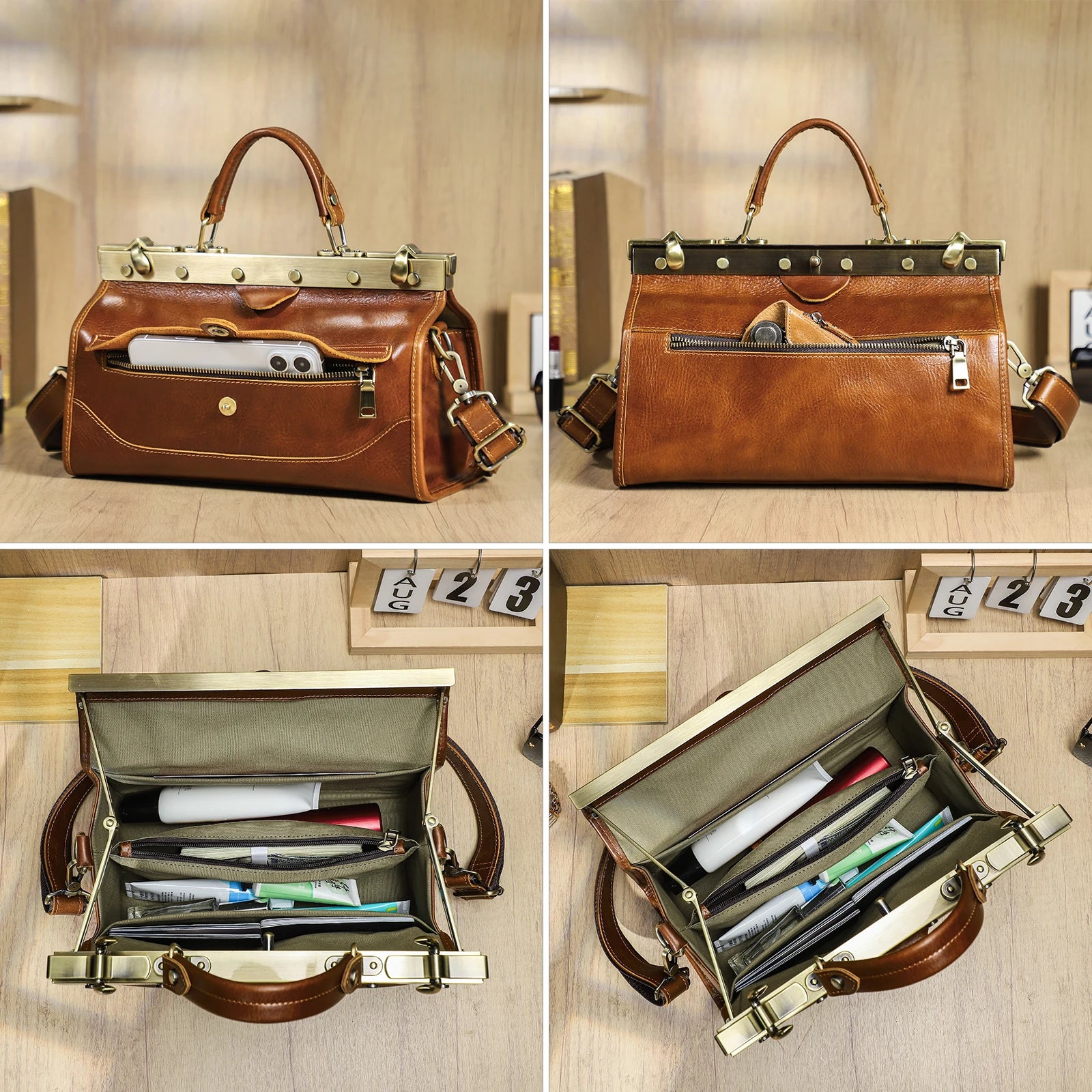 CONTACT'S Genuine Leather Top Handle Bags for Women Sling Shoulder Bags Tote Bag Handbags Metal Frame Female Bags Office Ladies