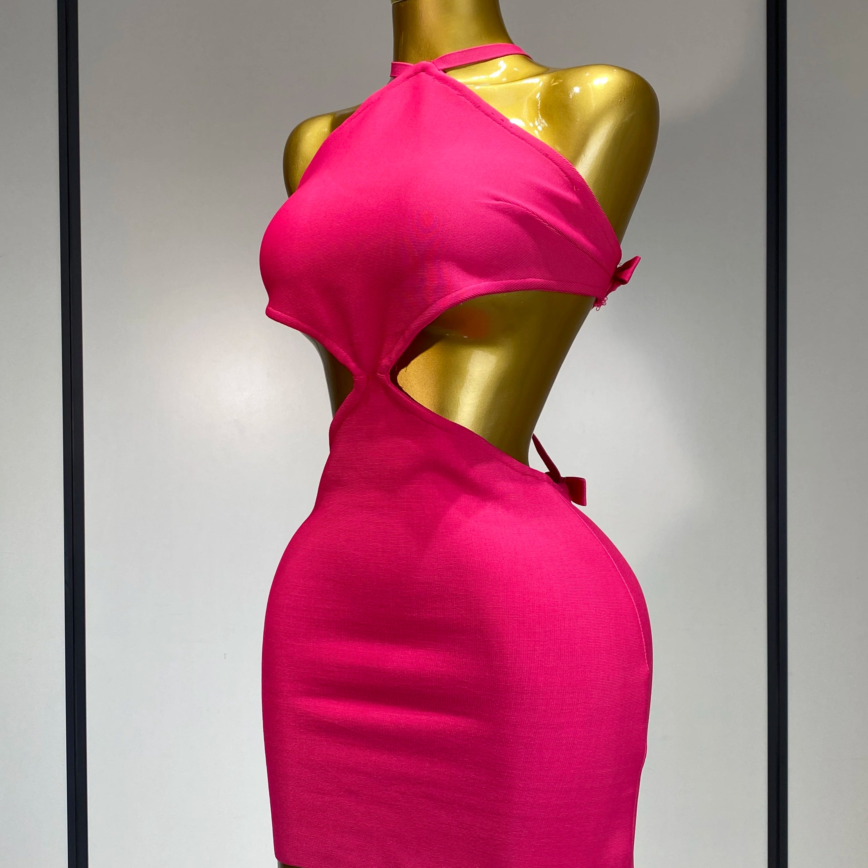 Women Luxury Sexy Backless Cut Out Bow Tie Mini Bodycon Bandage Dress 2025 Celebirty Elegant Evening Party Birthday Dresses