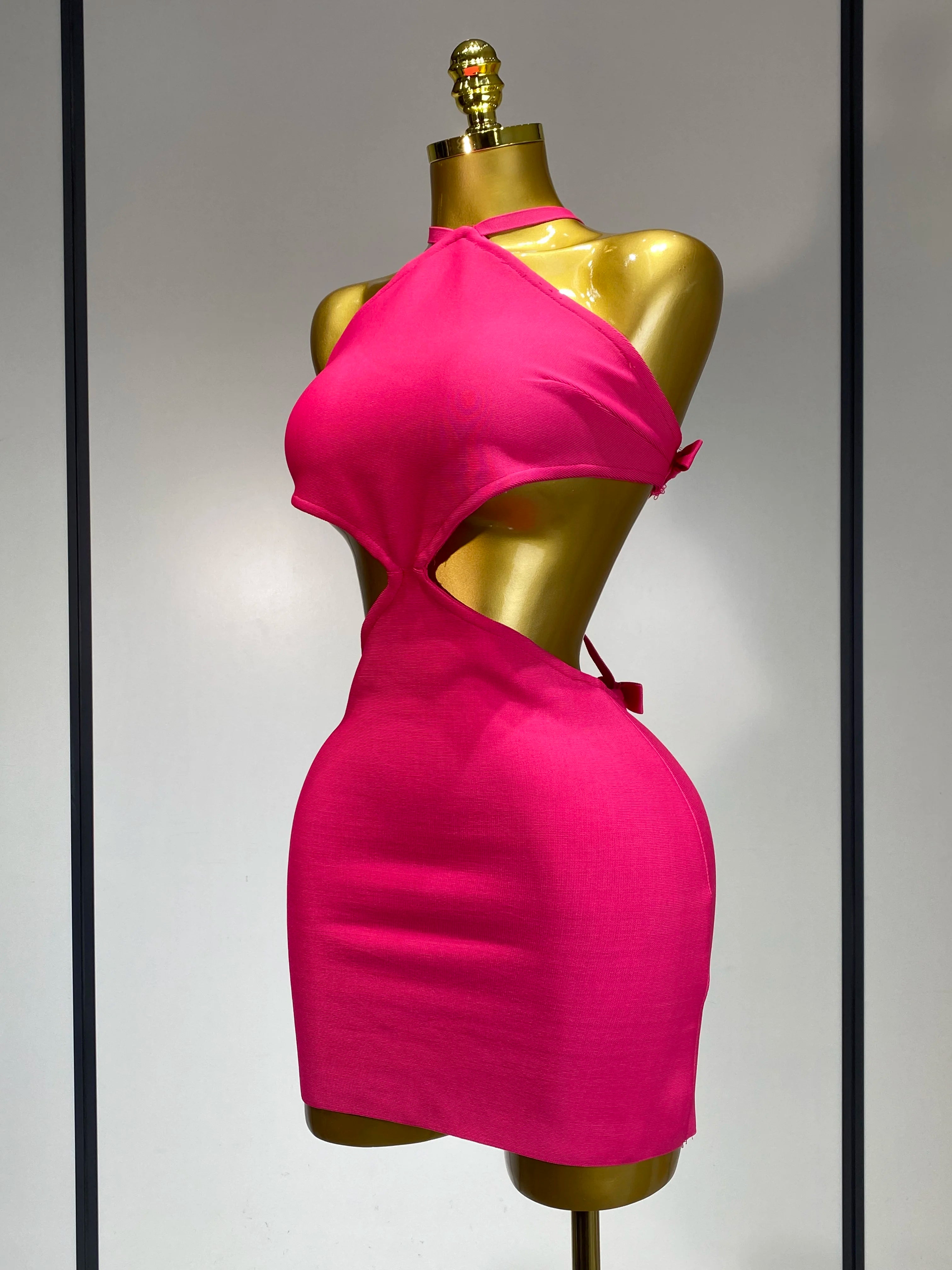 Women Luxury Sexy Backless Cut Out Bow Tie Mini Bodycon Bandage Dress 2025 Celebirty Elegant Evening Party Birthday Dresses