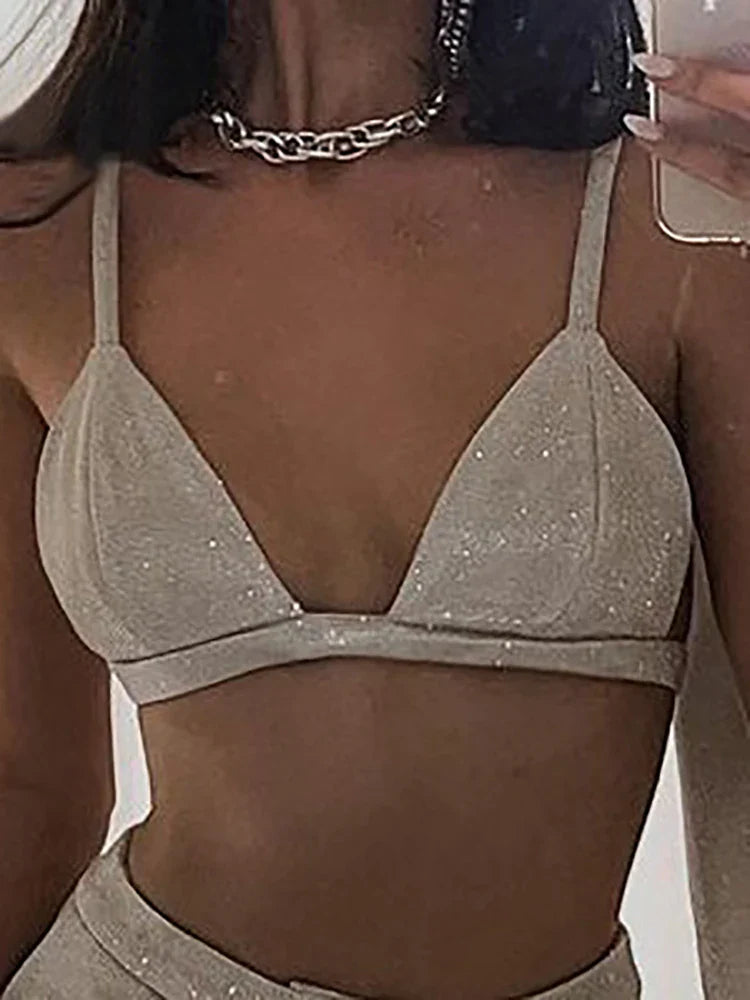 Fantoye Turn-down Collar Sequins Women Blazer Sets Silver Long Sleeve Tops Casual Pants Women Spring Loose Fashion Streetwear Underwear