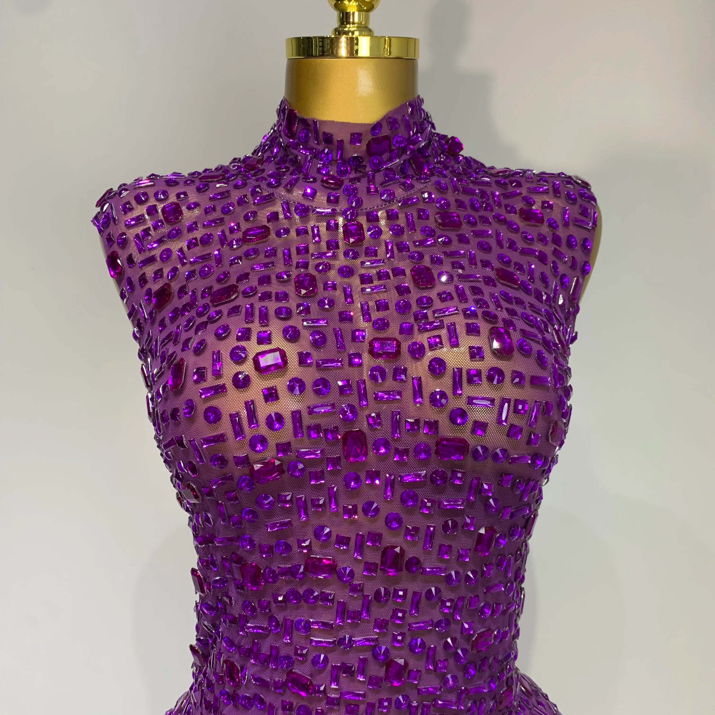 Sparkly Rhinestone Sleeveless Stretch Long Dress Women Sexy Mesh Celebrate Evening Prom Luxury Birthday Dress Evening Party Wear