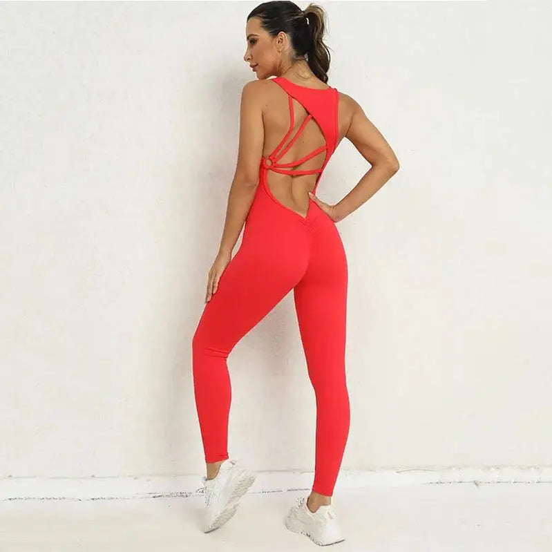 Sportswear Woman Gym Fitness Overalls Lycra Sporty Jumpsuit Women NEW Sport Set Women Yoga Clothes One Piece Outfit Purple Red Red