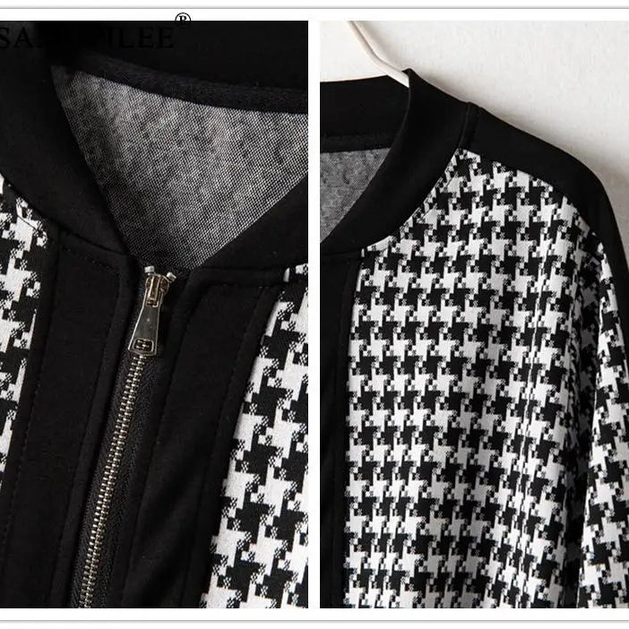 Two Piece Sets Womens Outifits 2024 New Houndstooth Cardigan Jacket Wide Leg Pants Autumn Winter Elegant Women's Sets 4XL