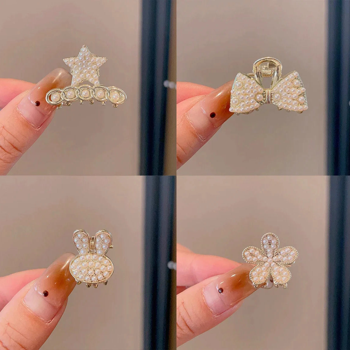 Mini Pearl Hair Claws Clips for Women Elegant Rhinestone Headwear Hairpins Hair Crab Barrettes Hair Accessories for Women 4pcs 1 One Size