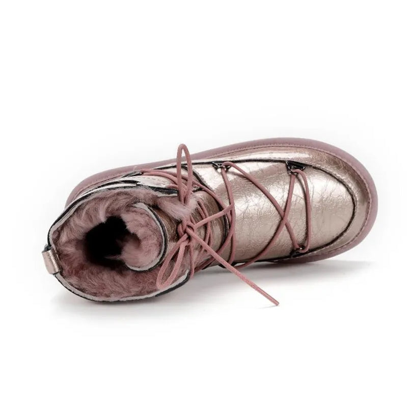 Natural Fur Inside Genuine Cowhide Leather Snow Boots Shoes Women Waterproof Boots Warm Winter Boots Women Shoes