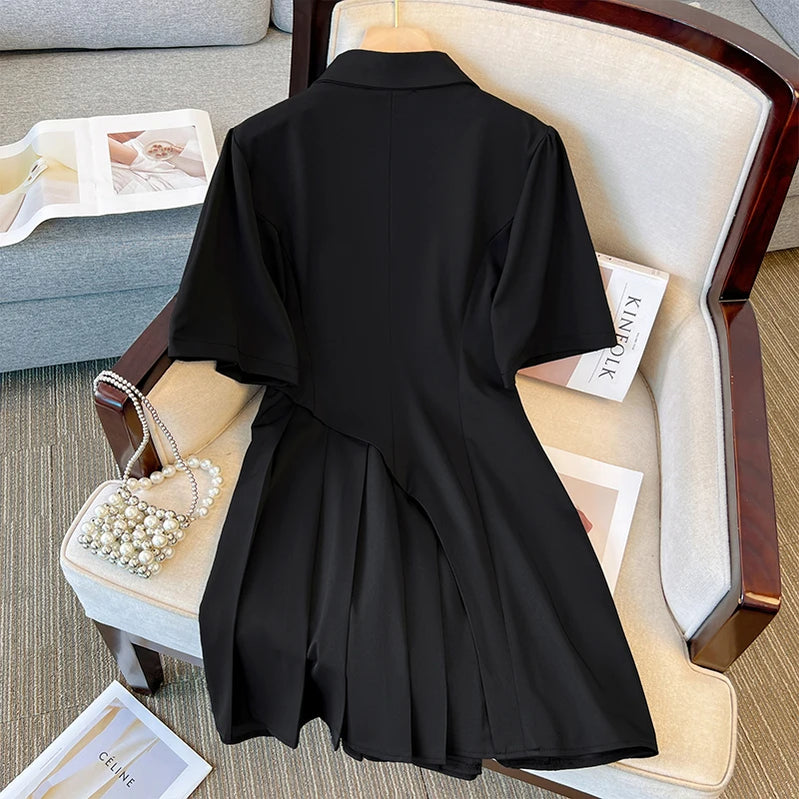Plus-size women's Summer Fashion Polyester suit Dress Black commuter professional dress Mature dry party dress