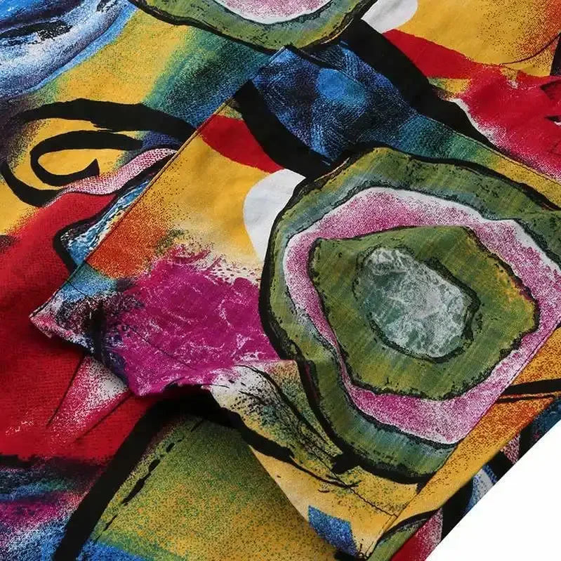 New Short Sleeve Long Retro Print Dress Pocket Large Casual Dress