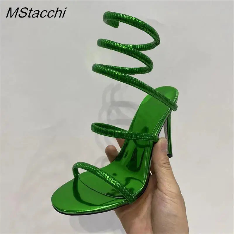 Snake Strap High Heel Sandals Women Summer Ankle Strap Banquet Party Shoes Narrow Band High Heels Ladies Gladiator Sandals
