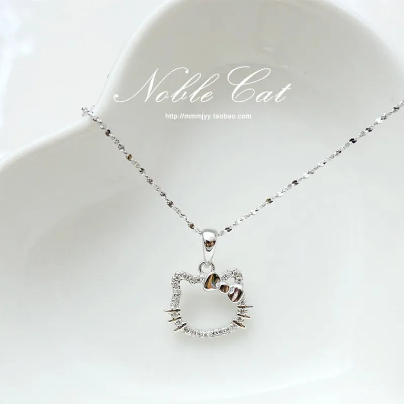 Mooie hello kitty sanrio anime kinderketting ketting schattige cartoon uitgeholde kitty crystal ring voor vrouwen meisjes verjaardagscadeau