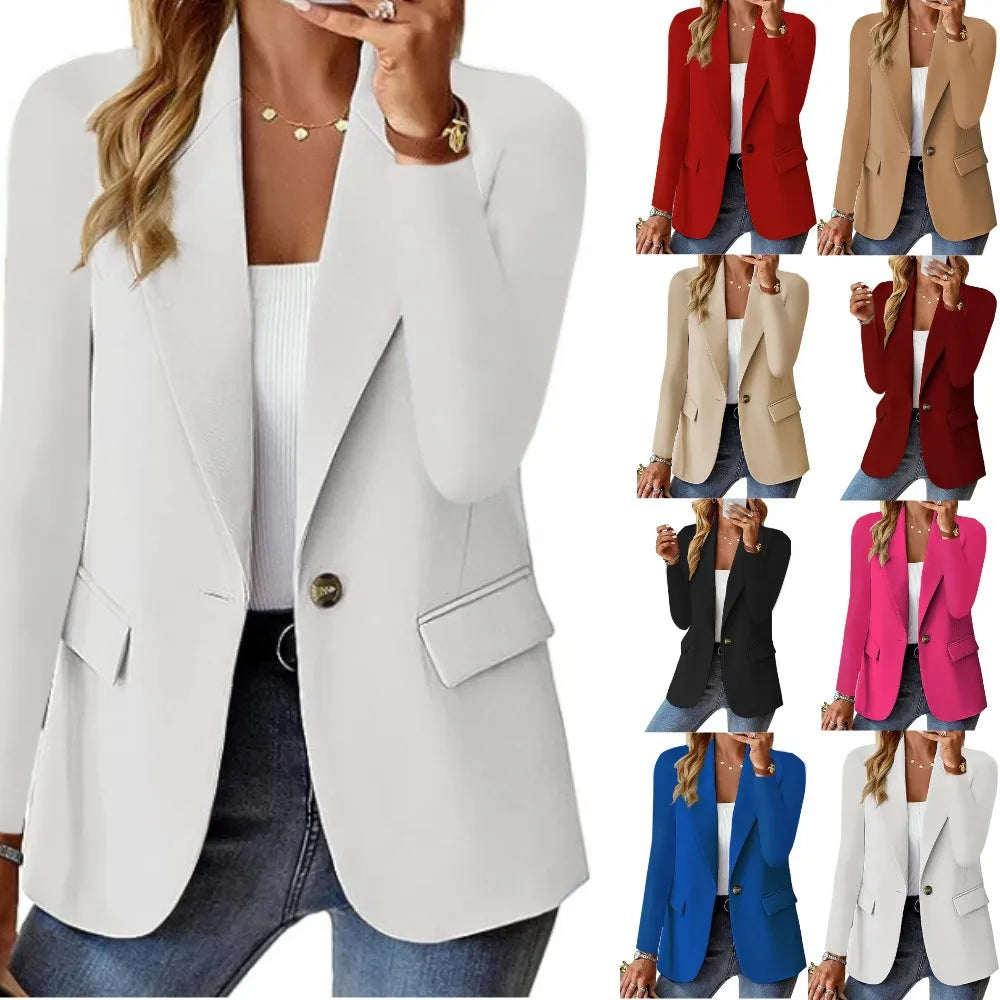 Blazer Woman Clothing Korean Style Outerwear Long Sleeved Top Solid Color Cardigan Autumn Winter Office Lady Jacket Elegant Coat