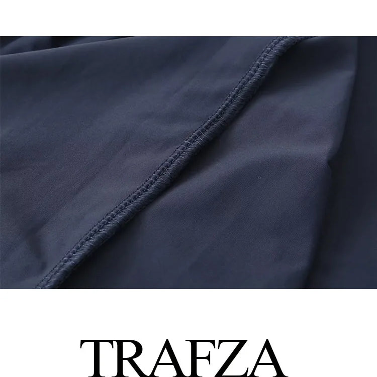 TRAFZA Female Vintage Chic Dresses Solid Color O-Neck Long Sleeve Hollow Out Waist Folds Women's Autumn Fashion Long Dresses