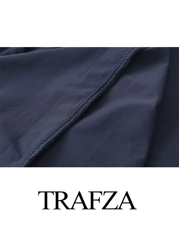 TRAFZA Female Vintage Chic Dresses Solid Color O-Neck Long Sleeve Hollow Out Waist Folds Women's Autumn Fashion Long Dresses