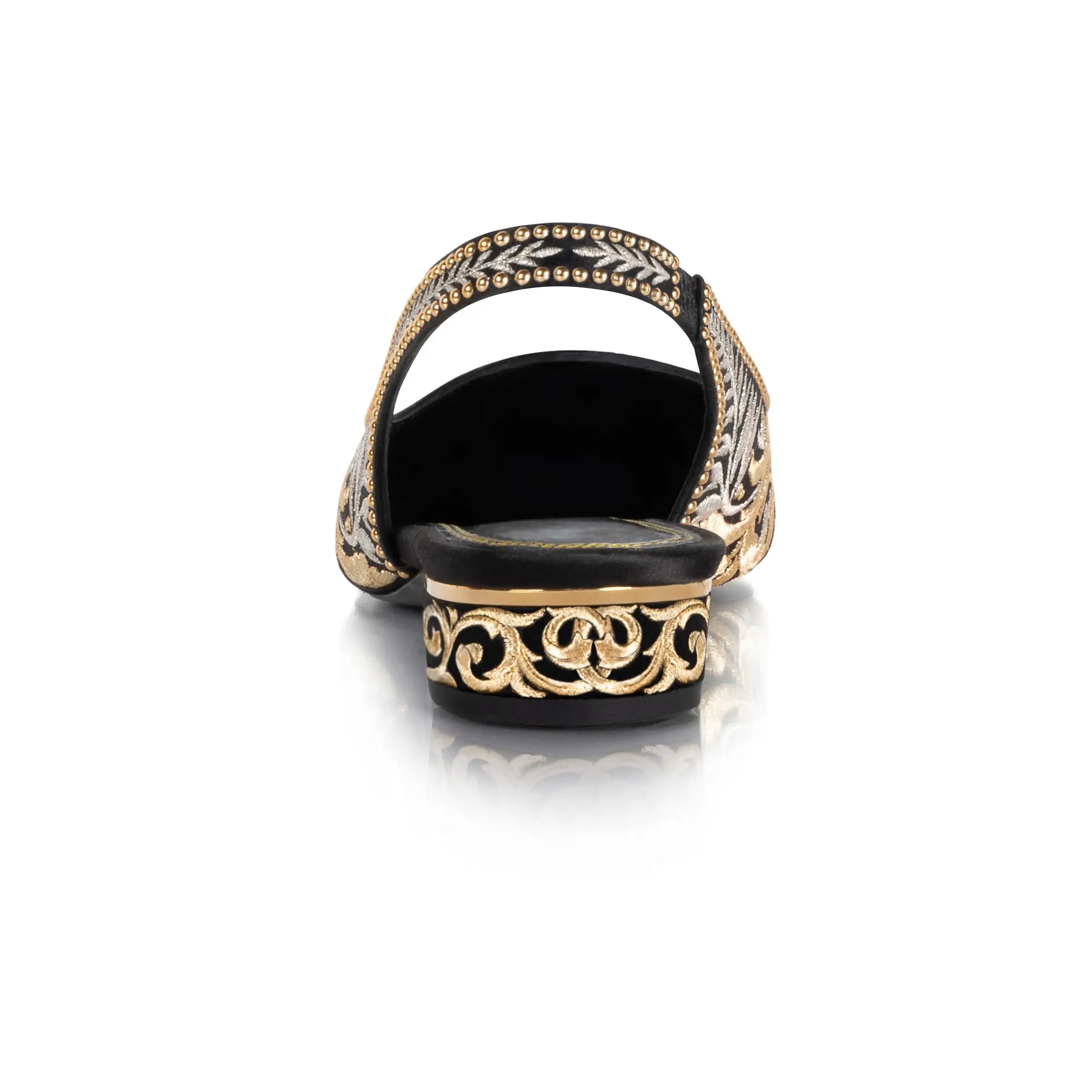 Temperament Metal Decoration Pumps Sexy Ankle Strap Women Gold Silk Ambroidered Low Heels Summer Wedding Shiny Single Shoes