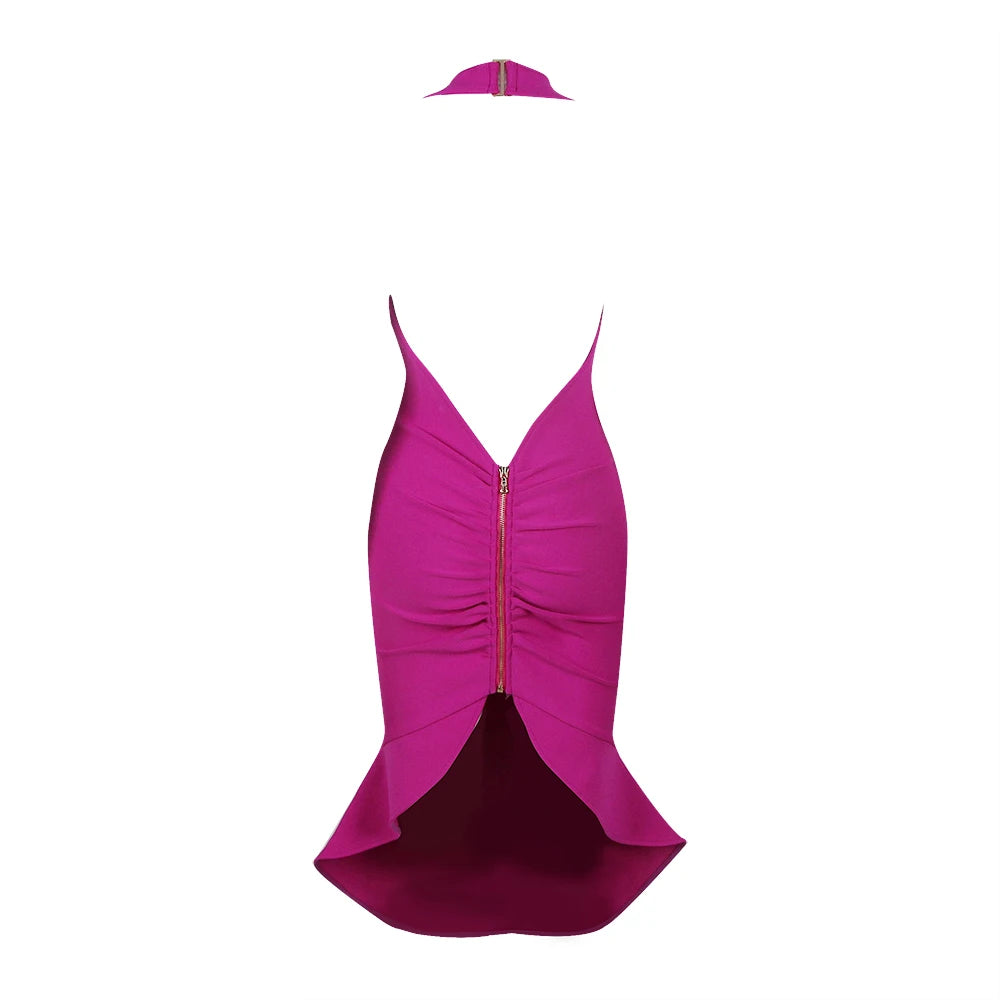 High Quality 2023 New Women Sexy Black Backless Ruffles Rayon Bandage Dress Elegant Club Party Dress Vestidos