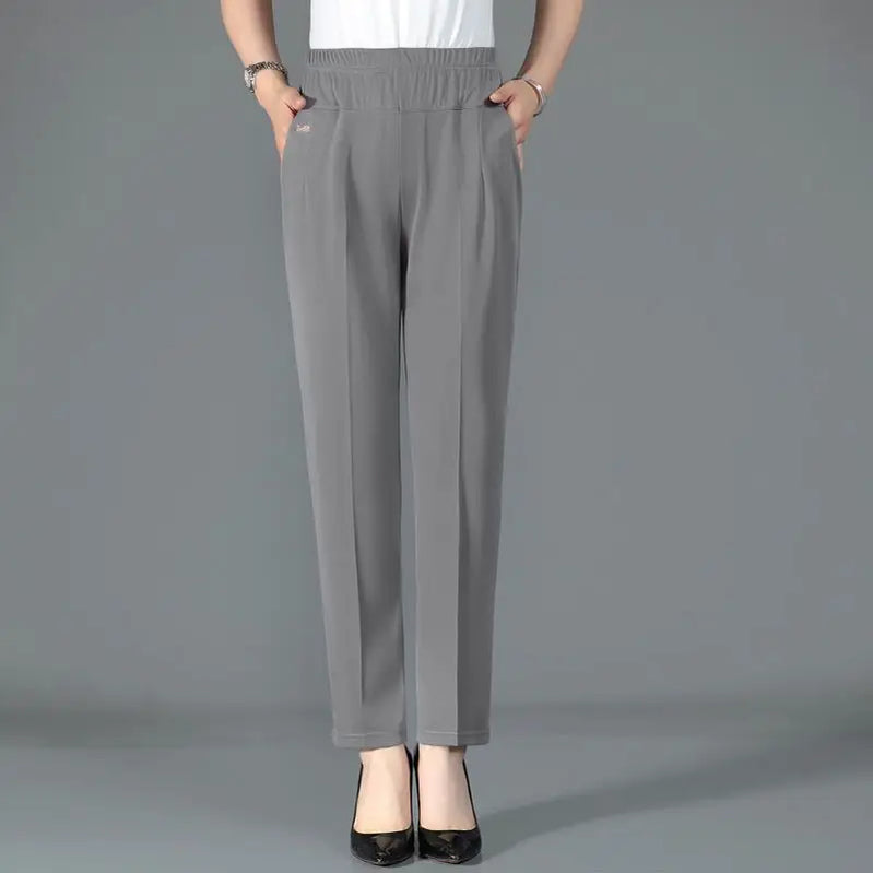 Summer Simplicity Commute Solid Color Straight Pants Women's Clothing Fashion All-match Elastic Waist Trousers for Female GRAY