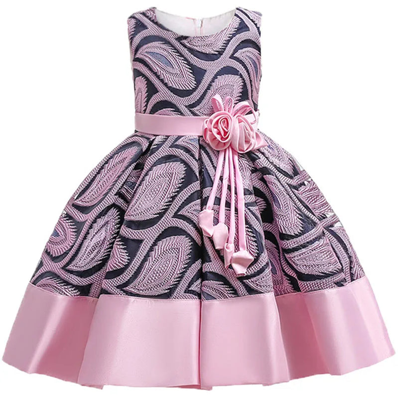 Baby Girls Striped Dress For Girls Formal Wedding Party Dresses Kids Princess Christmas Dress Costume Children Girls Clothing Pink