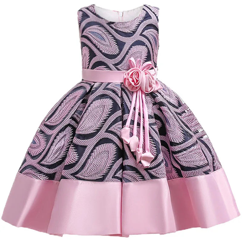Baby Girls Striped Dress For Girls Formal Wedding Party Dresses Kids Princess Christmas Dress Costume Children Girls Clothing Pink